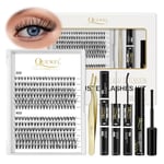 Individual Lashes 240 Cluster Lashes QUEWEL DIY Lash Extensions Kit, Clusters Eyelash Applicator, Cluster Lashes Bond and Seal Super Hold, Clusters Lash Glue Remover Easy to Remove(30D+40D D MIX8-14)