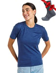 Merino.tech T Shirt Merinos Femme - Laine Merinos Chemise Femme + Chaussettes de randonnée en Laine mérinoss (X-Small, Windsor Blue Crewneck)