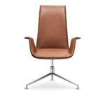 Walter Knoll - FK Bucket Chair High Back 6725-3G, Polished, Leather Cat. 65 Elen 1380 Toffee, 3-star Swivel Base, Synthetic Glides - Spisestoler - Jørgen Kastholm,Preben Juul Fabricius - Brun - Lær/Metall/Skum