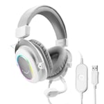 WHITE Fifine Dynamic RGB Gaming Headset Mic Over-Ear Headphones 7.1 Surround Sound PC PS4 PS5 3 taajuuskorjaimen vaihtoehdot Peli Elokuvamusiikki