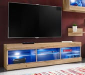 Meuble TV Tivoli RTV Komodee - LED Bleues - Bois naturel Mat et Bois naturel - 140 x 41 x 35 cm