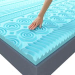 CASABEL Surmatelas 160 x 200 cm Mousse à Memoire de Forme 5 cm Haute Densité - Sur-Matelas Double - Zones Ergonomiques de Soutien - Gel Infusé Bleu - pour Matelas, Clic Clac, BZ - Entreprise Française