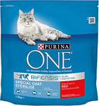 PURINA ONE Bifensis Chat Stérilisé Croquettes au Boeuf pour Chats Adultes Sac de 1,5kg | Lot de 6