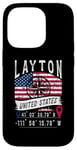 Coque pour iPhone 14 Pro Layton Drapeau des États-Unis Coordonnées GPS Layton