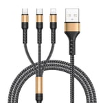 Câble Multi Usb,3 En 1 Câble Universel [1.2m] Multi Usb Câble De Chargement En Nylon Avec Micro Usb Type C Lightning Câble Pour Iphone,Samsung Galaxy S23,Huawei,Honor,Oneplus- Or(Q181)