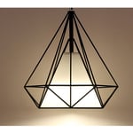 Lustre Suspension Moderne Forme Diamant Lampe Suspension Abat-jour en Métal E27 pour Chambre Salon Salle à Manger Noir