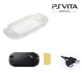 Pack 3 En 1 Sony Ps Vita 1000 : Housse Silicone Blanc - Câble Chargeur Synchronisation Usb - Film Protection Écran