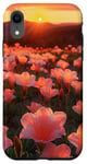 Coque pour iPhone XR Motif beau coucher de soleil sur le champ de fleurs de laurier