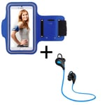Pack Sport Pour Sony Xperia C4 Smartphone (Ecouteurs Bluetooth Sport + Brassard) Courir T6 - Bleu
