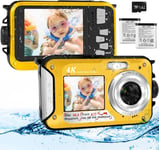 Appareil Photo Étanche 4K avec Carte Mémoire de 64 Go, Caméra Étanche 48 MP avec Autofocus et Selfie HD Double Écran, Camera sous-Marine à 3 Mètres pour la Plongée en Apnée (2 Piles)