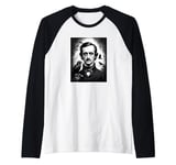 Edgar Allen Poe Surrounded by Flying Ravens Raglan Baseball Tee