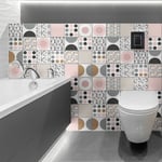 Sticker Mural Carrelage adhésif Cuisine Salle de Bain - 24 stickers carreaux de ciment scandinave mikko - 24stickers15x15cm