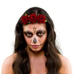 Ladies Day Of The Dead Red Rose Headband Halloween Fancy Dress