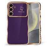 HZLFCZL Coque Compatible avec Samsung Galaxy S24 Case Souple TPU Antichoc Housse de Téléphone Portable Femme Étui avec Motif Coeur et Bordure Dorée pour Samsung S24-Violet Foncé