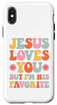 Coque pour iPhone X/XS Retro Groovy Jesus t'aime mais je suis son chrétien préféré