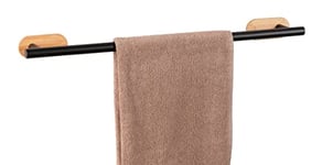 Turbo-Loc UNO Orea Bamboo Porte-Serviettes de Bain en Acier Inoxydable laqué Noir Mat combiné avec Un Support Mural en Bambou Fixation sans perçage 60 x 4,5 x 7 cm