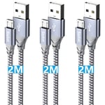 Lot de 3 câbles micro USB tressés USB A vers micro câble de charge Android pour Samsung Galaxy J7, S7, S6, Kindle Fire, tablettes Fire HD, manette PS4, Sony, HTC, LG, moto, Huawei 2 m