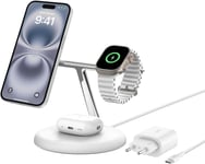 Boostcharge Pro Station De Recharge 3-En-1 Avec Qi2 (15 W, Magsafe, Pour Tous Les Modèles De L'Iphone 16, 15, 14 Et 13, Les Airpods, L'Apple Watch, Etc., Adaptateur Secteur Inclus, Blanche)[L1573]