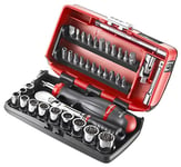 Facom RL.Nano-U2 1/4" Inch Nano Socket Set, 12 Point, 38 Pieces, Polished, Metric