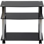 Glass Trolley Stand Unit For TV Television Hifi Stereo Portable On Wheels Black