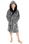 CityComfort Robe De Chambre Polaire Enfant, Peignoir Garçon Ou Fille en Pilou, Taille Enfant et Adolescent 7-14 Ans (Gris Foncé, 7-8 ans)