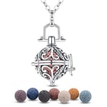 EUDORA Collier Aromathérapie Huiles Essentielles Diffuseur Médaillon Pendentif pour Femmes Filles Bijoux Beau Cadeau, 7 PCS Perles De Pierre De Lave, 61cm