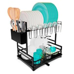 2-Tier Dish Rack Drainer Plate Cup Drying Storage Drip Tray Cutlery Holder Home