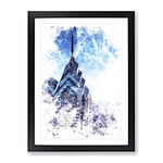 One Liberty Place In Philadelphia Watercolour Modern Framed Wall Art Print, Ready to Hang Picture for Living Room Bedroom Home Office Décor, Black A4 (34 x 25 cm)