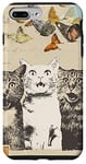 Coque pour iPhone 7 Plus/8 Plus 3 Traveling Cats and Butterflies, Vintage Look, Beige Ecru