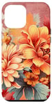 Coque pour iPhone 15 Pro Max Fleurs d'automne Beige Orange Fleurs Sur Fond Mauve