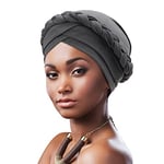 DRESHOW Women Turban Pre-Tied Twisted Braid Hair Cover Wrap Hat African Beanie Headwraps Chemo Cancer Cap