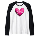 Sarah Pink Name Heart Love Woman Girl Friend Sara Raglan Baseball Tee