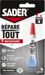 Sader- Colle de Réparation Fix & Glue Gel - Colle Extra Forte 2.0 - Prise Instantanée en 5 secondes - Efficace sur Tous Matériaux - Sans Odeur et Sans Solvants - Transparent - 1 Tube de 3 g