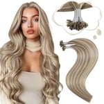 Moresoo Extension de Cheveux Kératine Extension à Chaud Naturel Lisse Humain Châtain Clair avec Blond Platine Keratine Extension Remy Hair 55 cm 50g/Pack #9A/60