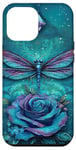 Coque pour iPhone 15 Plus Libellule avec rose bleue – Design élégant et mystique