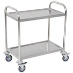 HOMCOM Chariot de Service desserte de Cuisine à roulettes 2 étagères 71L x 41l x 81H cm Acier INOX. chromé