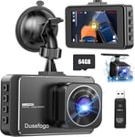 Dashcam Voiture Avant Arrière 1080P+720P, 3"" FHD Écran Camera Voiture, 360 Degrés Caméra Embarquée pour Voiture avec Carte SD 64 G, Grand Angle 170°, Vision Nocturne, Capteur G