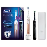 Oral-B Genius X 2x Electric Toothbrushes with Artificial Intelligence, App Connected Handles, 2 Toothbrush Heads & Travel Case, 6 Mode Display with Teeth Whitening, Gifts for Men/Women,2 Pin UK Plug