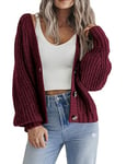 HOTOUCH Ladies Cardigans UK Short Open Front Jumpers with Buttons Womens Loose Long Sleeve Knitwear Oversized Sweater for Winter Spring WineRed S