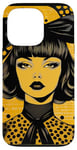 Coque pour iPhone 13 Pro Jaune Art Déco Polka Dots Hunting Girl Camo Noeud Noir