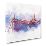 Stranded Boat in the Mist in Abstract Modern Canvas Wall Art Print Ready to Hang, Framed Picture for Living Room Bedroom Home Office Décor, 14x14 Inch (35x35 cm)