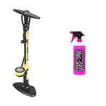 Topeak Joe Blow Sport III Floor Pump, Yellow & Muc-Off 904US Nano-Tech Bike Cleaner, 1 Litre - Fast-Action, Biodegradable Bicycle Cleaning Spray