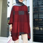 ZANZEA Women Muslium Long Sleeve Check Plaid Tops Casual Loose Office Abaya Tee