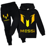 Barn Messi Vår-Höst Träningsdräkt Set Hoodie Sweatshirt T-shirt + Sportbyxor Svart Black 150cm