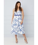 Wallis Womens Floral Scuba Fit And Flare Dress - Blue - Size 14 UK