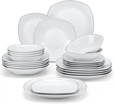 MALACASA Dinner Sets for 6 People, 24-Piece White Porcelain Plates and Bowls Set