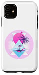 Coque pour iPhone 11 Purple Palm Tree Island Triangles bleus et cercles roses