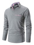 STTLZMC Mens Long Sleeve Polo Shirts Plaid Collar Basic Casual T-Shirt #11 Grey 3XL