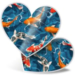 2 x Heart Stickers 7.5 cm - Beautiful Koi Carp Fish Sea Creatures  #8382