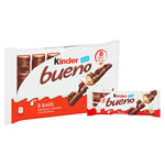 Kinder Bueno Wafer Twin Bars, Chocolate Gift Pack, Milk Chocolate Covered Wafer with Smooth Milky and Hazelnut Filling, Pack of 4 x 2